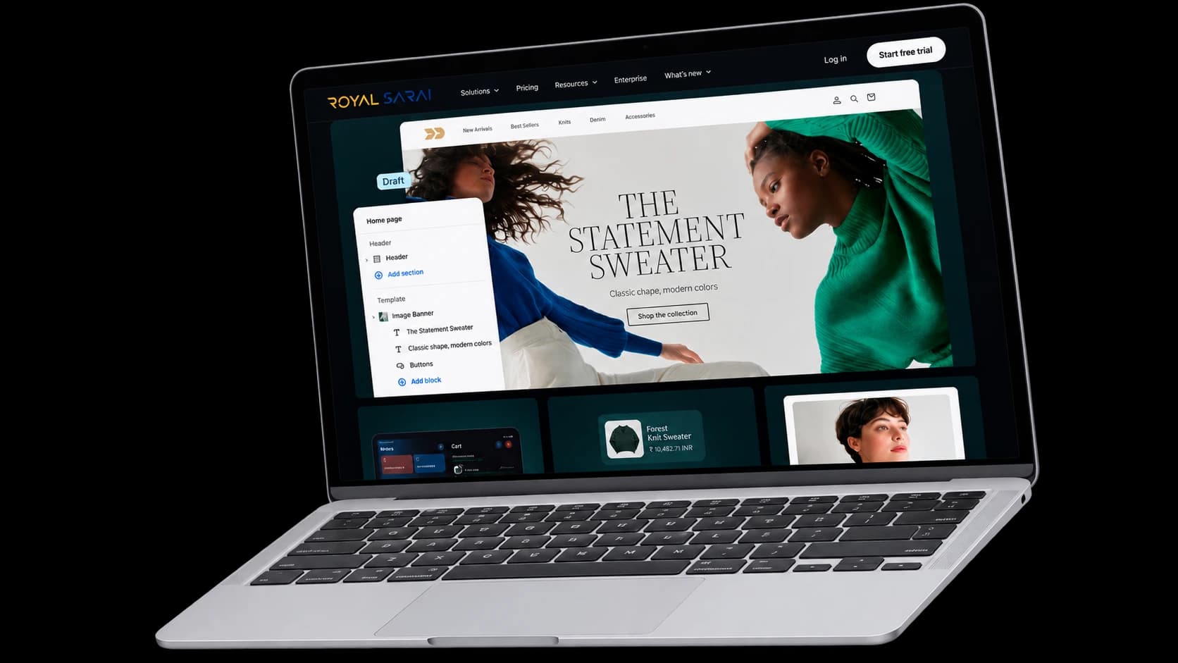 A laptop showing the Royal Sarai Technologies web platform builder in use
